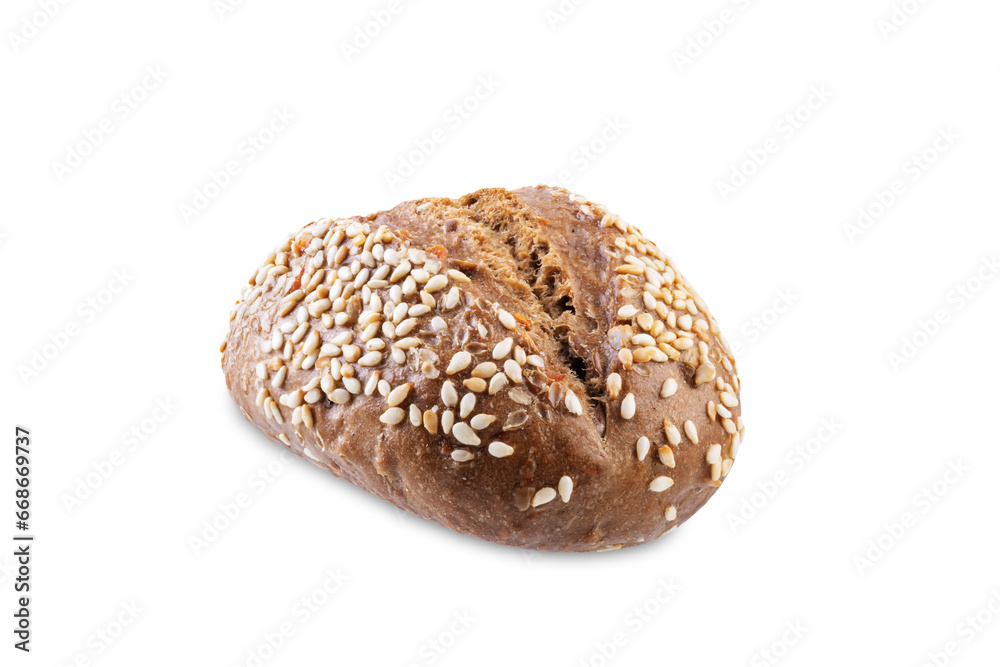 Sesame seeds rye buns on a white isolated background Sesame seeds rye buns on a white isolated background