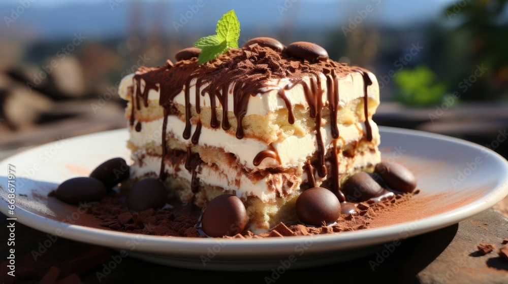 Tiramisu - dessert made with coffee and layere. Generative AI. Tiramisu - dessert made with coffee and layere. Generative AI.