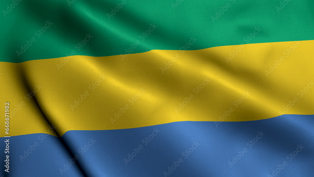 Gabon Flag. Waving Fabric Satin Texture of the Flag of Gabon 3D illustration. Real Texture Flag of the Gabon Gabon Flag. Waving Fabric Satin Texture of the Flag of Gabon 3D illustration. Real Texture Flag of the Gabon