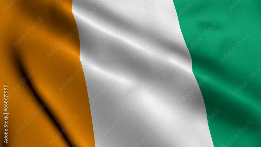 Ivory Coast Flag. Waving Fabric Satin Texture of the Flag of Ivory Coast 3D illustration. Real Texture Flag of the Republic of Côte d'Ivoire Ivory Coast Flag. Waving Fabric Satin Texture of the Flag of Ivory Coast 3D illustration. Real Texture Flag of the Republic of Côte d'Ivoire