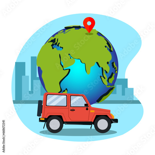 travel car against the background of the earth. vector