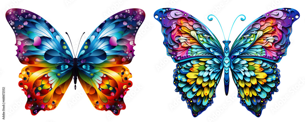 Fototapeta premium Colorful butterfly with intricate patterns. Transparent background