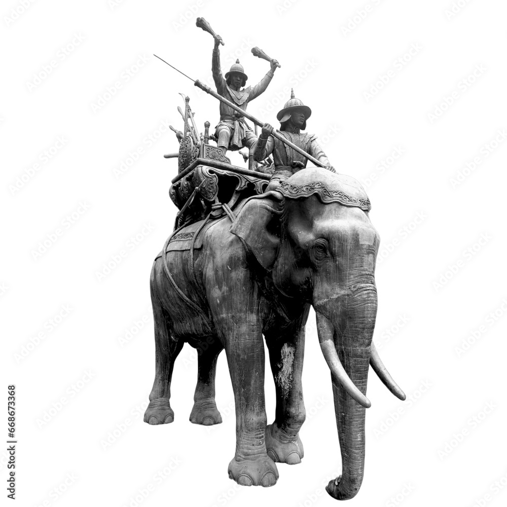 The elephant statue ,Monument of King Naresuan at Elephant Kraal in ayutthaya on a white background The elephant statue ,Monument of King Naresuan at Elephant Kraal in ayutthaya on a white background