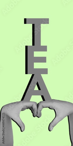 Team letters isolated on light green background. Word applying M letter by shaped hands in vertical direction.