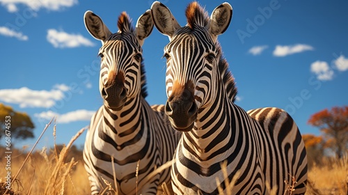 Two zebras together. Generative AI. © ProVector