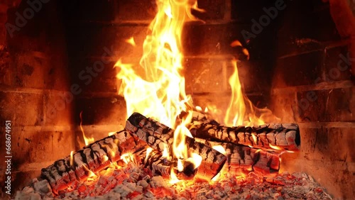 Fire in fireplace Watch This Fireplace Transform Your Evening.Cozy Fireplace Night .Burning fireplace will help you unwind in the perfect atmosphere