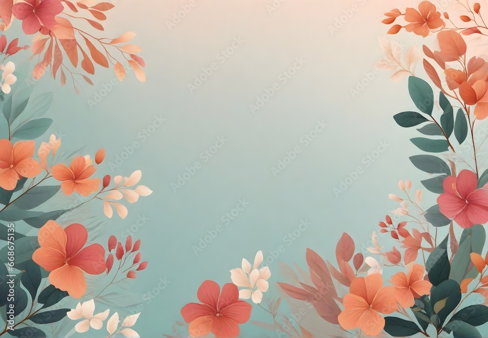 Immerse yourself in the soft elegance of pastel blooms and leaves, artfully framing a gradient canvas, offering a peaceful and artistic touch