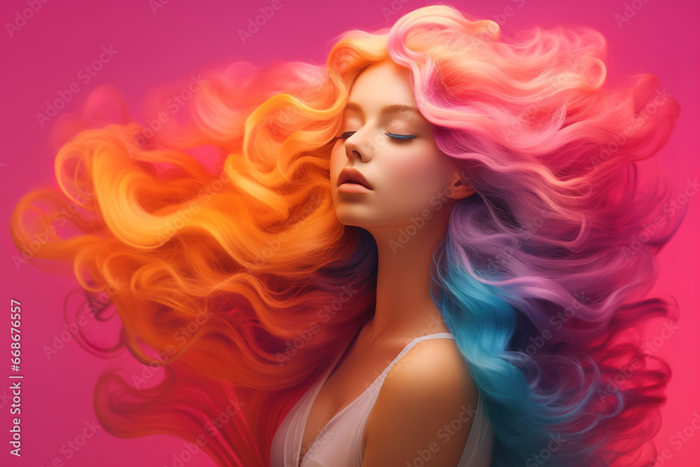 Stunning female portrait, colored gradient, photorealistic art