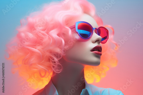 Stunning glamour female portrait, colored gradient, photorealistic art