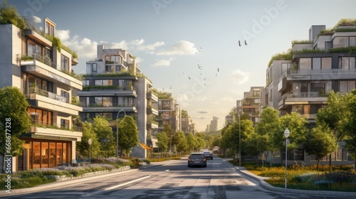 Residential buildings and blocks with communal services symbols. Utilities public service. Price, payment methods, subsidies registration. Savings, reduced environmental impact. Energy saving