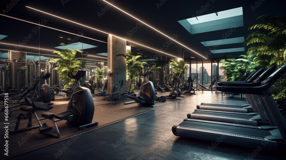 Fitness club in luxury hotel interior