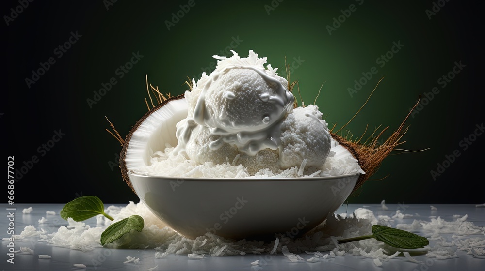 coconut ice cream vegan dessert - obrazy, fototapety, plakaty 