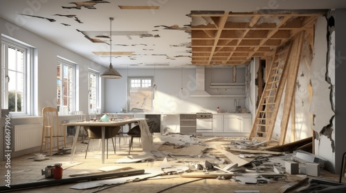 3D rendering of a house interior under renovation works © HN Works