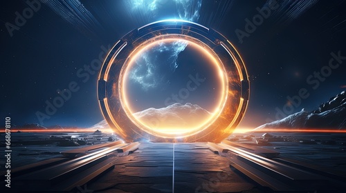 Abstract innovation space travel successful business. Future disruption strategy for time and space travel portal gateway. 3d rendering.3d render, Raster illustration.