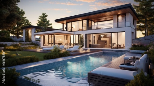 Photo of elegant new design villa with backyard © HN Works