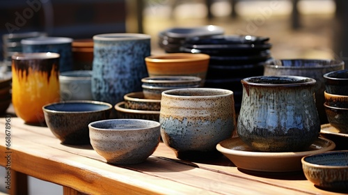 Foto Handmade craft glazed modern ceramics shop