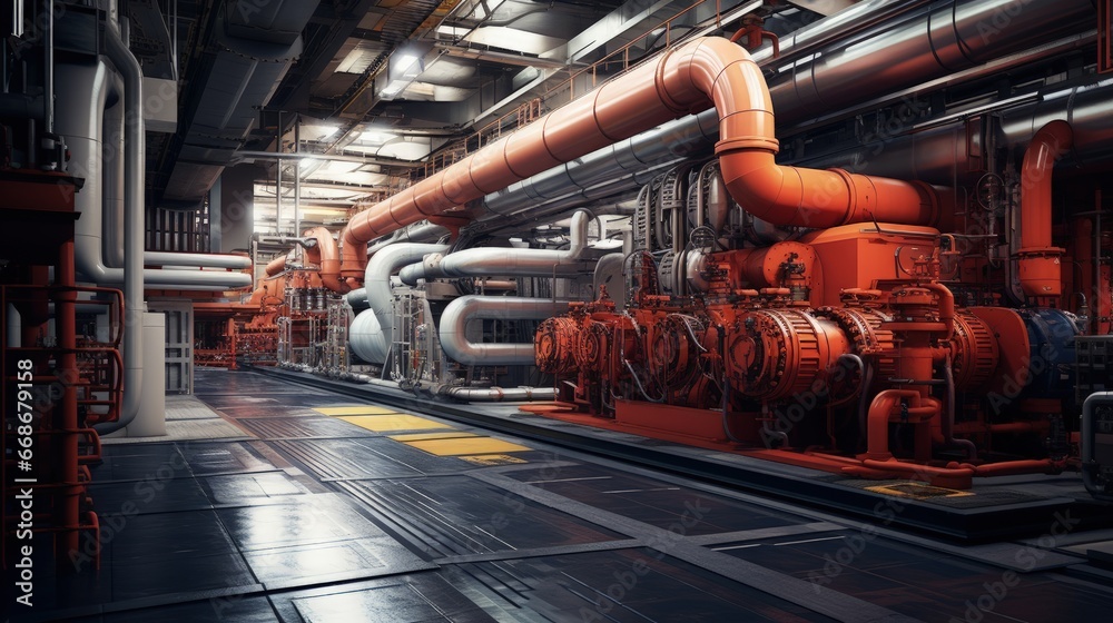 equipments and machinery in a modern thermal power plant - obrazy, fototapety, plakaty 