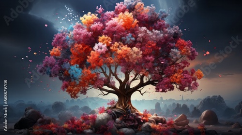 A colorful tree with many branches. Generative AI.