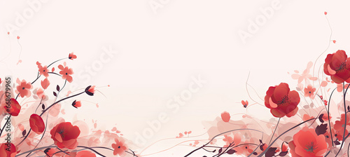 a painting of red flowers on a white background. Abstract Rose fall leaves background. Invitation and celebration card.