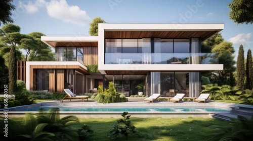 beautiful modern villa with garden, external © HN Works