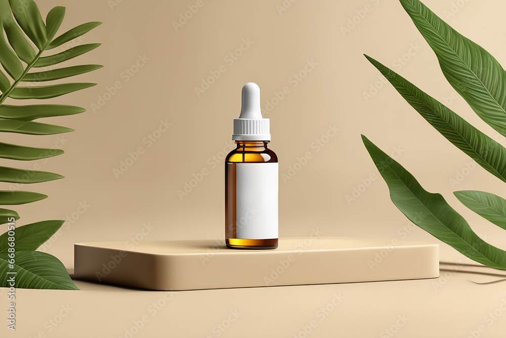 A white tube of cosmetics on a stone among the leaves. The concept of natural plant cosmetics Mockup in Natural green background for Empty show for packaging product presentation. .AI generated