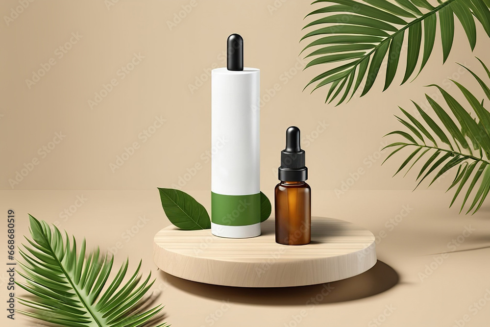 A white tube of cosmetics on a stone among the leaves. The concept of natural plant cosmetics Mockup in Natural green background for Empty show for packaging product presentation.AI generated A white tube of cosmetics on a stone among the leaves. The concept of natural plant cosmetics Mockup in Natural green background for Empty show for packaging product presentation.AI generated