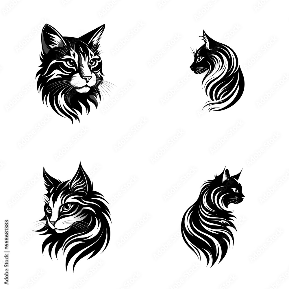 Fototapeta premium Modern black and white cat logo for design on white background.