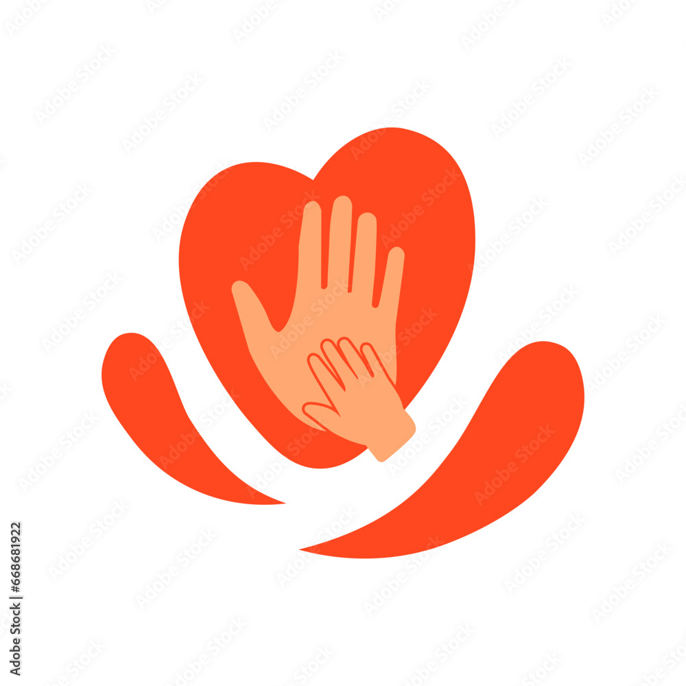 Isolated abstract mother and child hands logo icon. Family logotype silhouette. Parent and kid palms icon. Adoption symbol. Father's and mother's care vector illustration. Isolated abstract mother and child hands logo icon. Family logotype silhouette. Parent and kid palms icon. Adoption symbol. Father's and mother's care vector illustration.