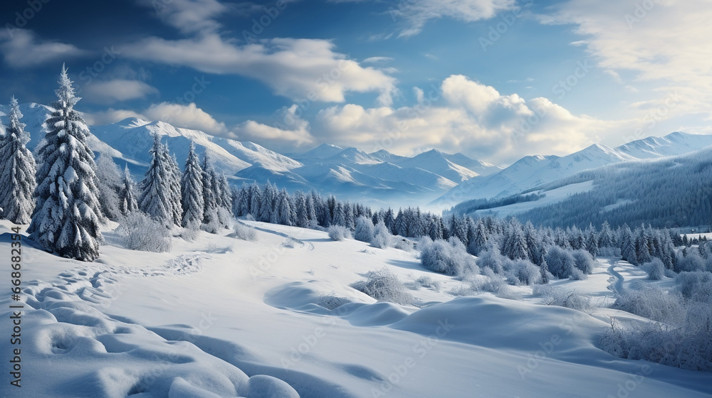 Winter landscape in the mountains. Generative Ai