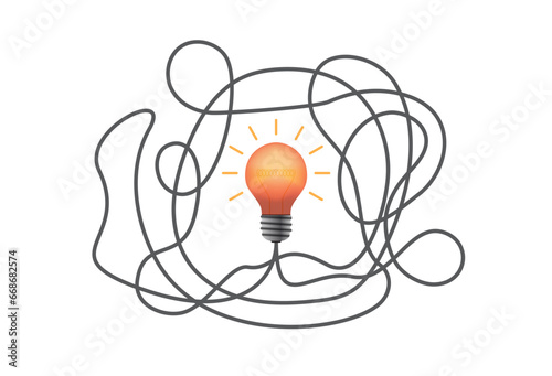 3d light bulb with haywire cable, business idea vector. Business concept design to use in idea, brainstorm, learning, strategy, thinking, inspiration, teamwork projects and presentations. 