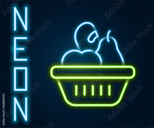 Glowing neon line Donation food box icon isolated on black background. Colorful outline concept. Vector