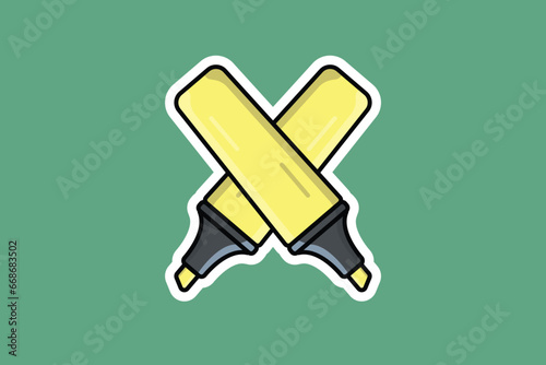 Highlighter Pen in Cross Sign Sticker design vector illustration. Education objects icon concept. Write, Back to school, Stationary for students sticker vector design. © Ahsan