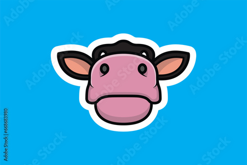 Beautiful Cow Head Sticker design vector illustration. Animal object icon concept. Farm animal cow cartoon character sticker design. Eid Mubarak icon concept. 