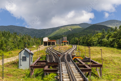 View of the Waumbek station on the Mt Washington railway track in New Hamsphire, USA photo