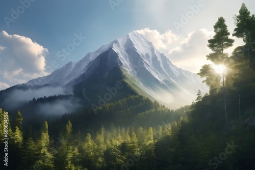 Shadows and Serenity: Mountain and Forest Landscape