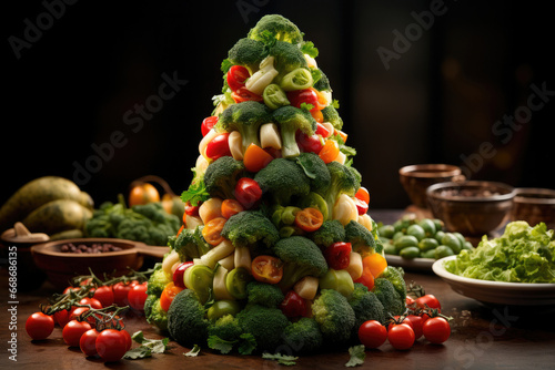Creative Christmas tree made of vegetables
