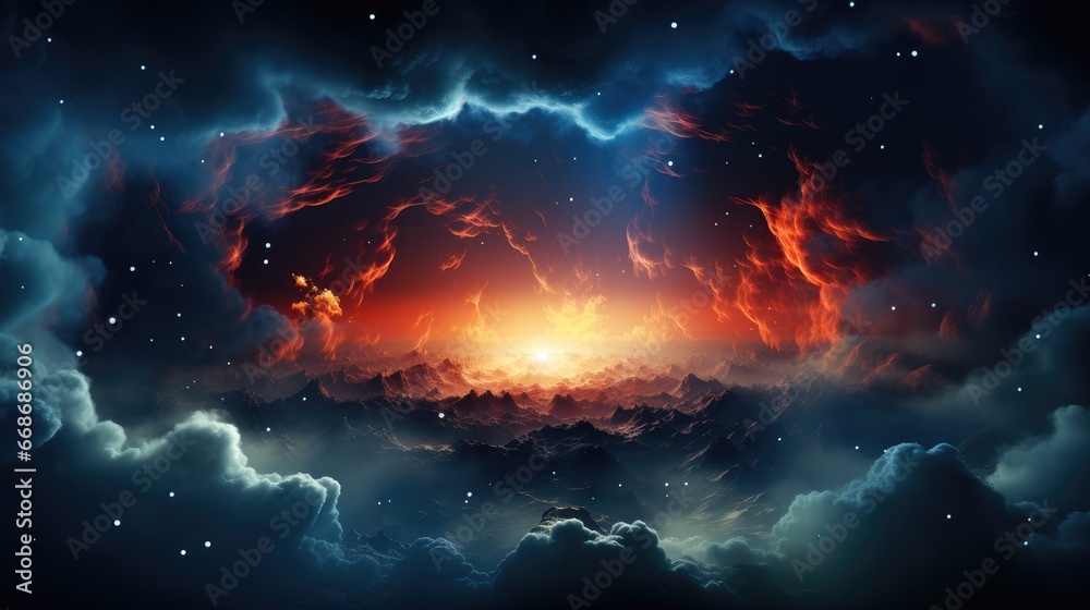 Deep space, Nebula, clouds of gas, stars.
