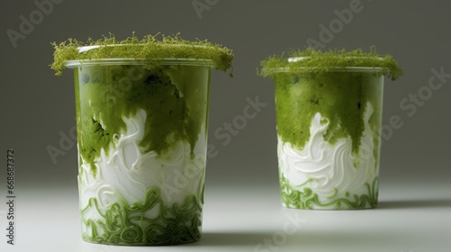 Yogurt with seaweed or algae, concept: alternative food, copy space, 16:9 photo