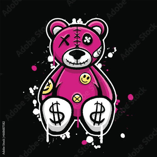 vector graffiti hand drawn teddy bear designs for streetwear illustration