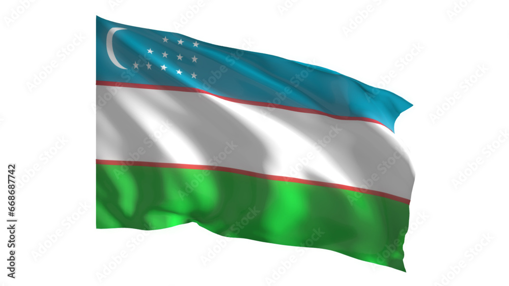Obraz premium Uzbekistan national flag on white background.