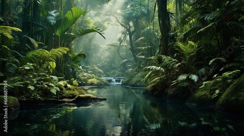 realistic picture rainforest background, copy space, 16:9 © Christian