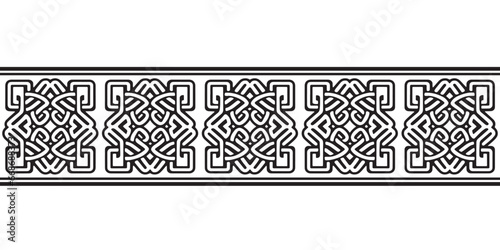 Celtic seamless ornament interlaced tape. Black ornament isolated on white background.