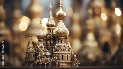 A golden model of a church in front of a golden background, AI #668688376