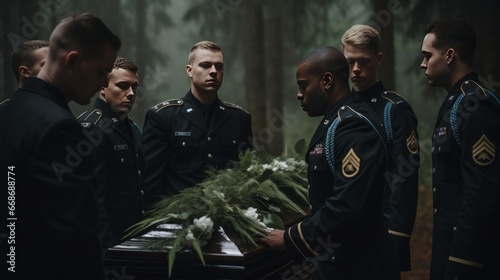 Funeral of a military man or veteran, copy space, 16:9