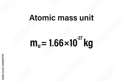 Atomic mass unit kg on the white background. Education. Science. Important Physics Formula. Vector illustration.