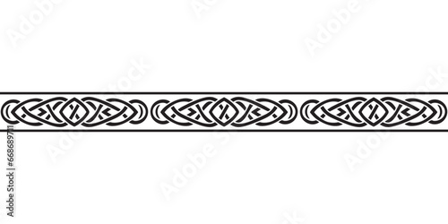 Celtic seamless ornament interlaced tape. Black ornament isolated on white background.