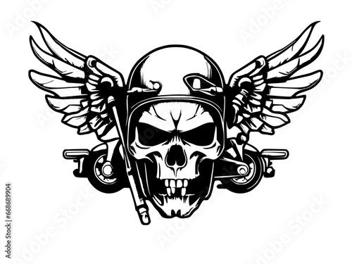 motorbike and skull logo design illustration