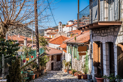 Traditional village of Dimitsana, in Arcadia, Peloponnese, Greece on a beautiful winter day