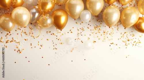Elegant golden balloon. Happy celebration card banner template