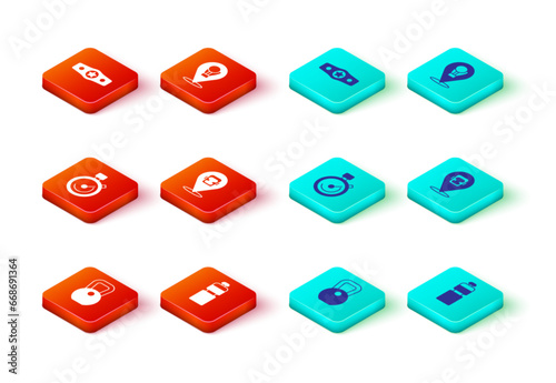 Set Weight, Fitness shaker, Stopwatch, Boxing helmet, glove and belt icon. Vector